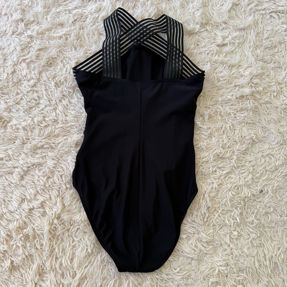 Aqua Green Black One Piece Swimsuit Crossover Strap Ruched Front Womens M - Picture 6 of 6